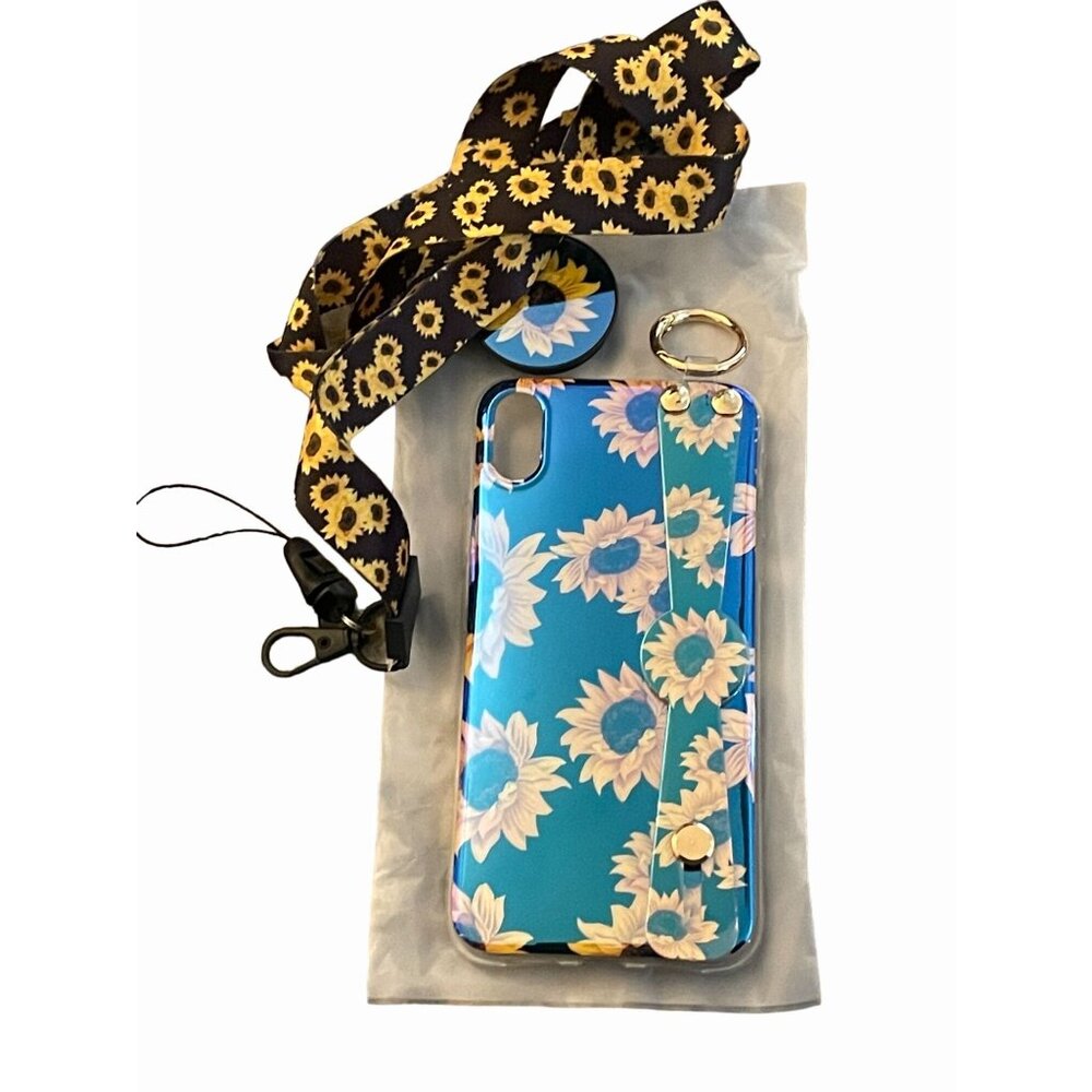 Sunflower phone case with Wrist Strap for iPhone XR Lanyard stand